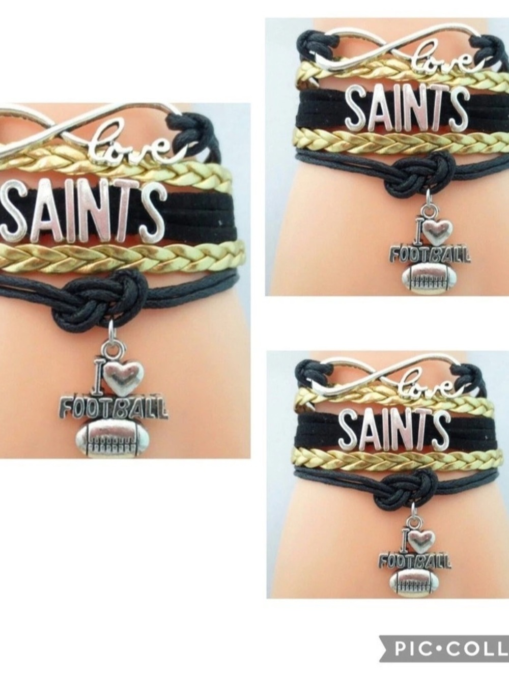 3- New Football Saints infinity Charm Bracelet